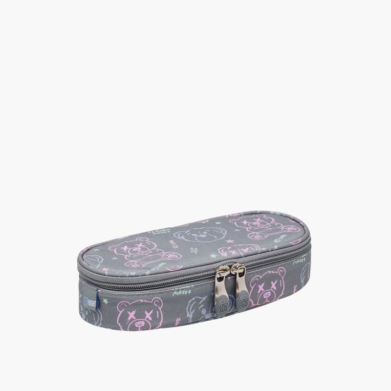 St.Right Pencil Case-Evil-Bear-Grey-1 Cmprt-Girls (Polyester) Grey \ 23X10X5 - Image 2